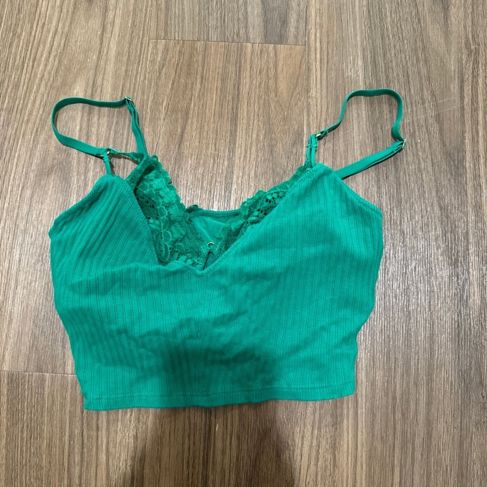 aerie Green Ribbed Lace Bralette Cami